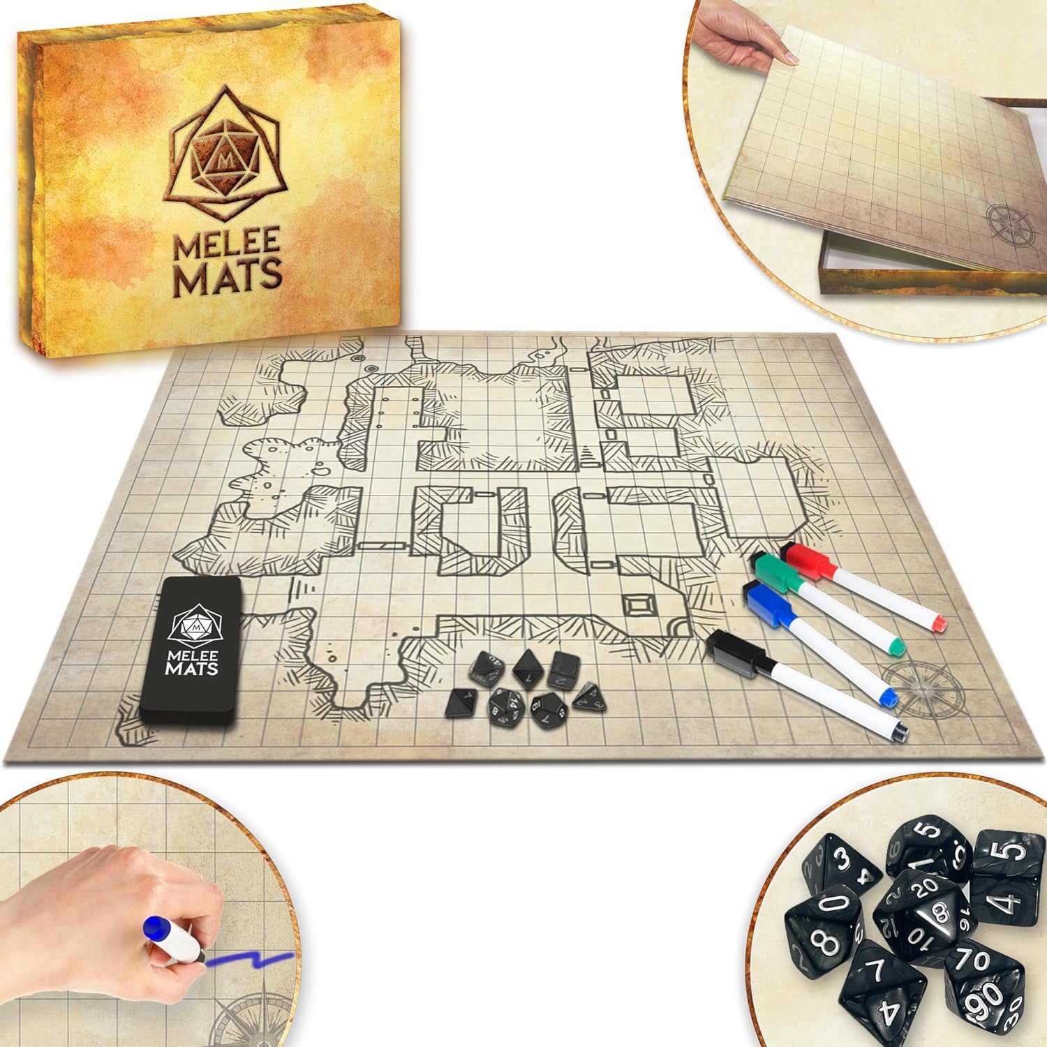 Battle Game Mat for DND - Tabletop Board Game Map for Dungeons and Dragons - Perfect Set for Starters and Masters - Accessories for Pathfinder, Wargaming, 40K, Warhammer - 23X27