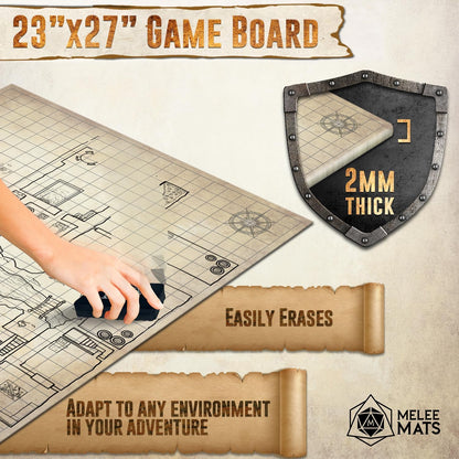 Battle Game Mat for DND - Tabletop Board Game Map for Dungeons and Dragons - Perfect Set for Starters and Masters - Accessories for Pathfinder, Wargaming, 40K, Warhammer - 23X27