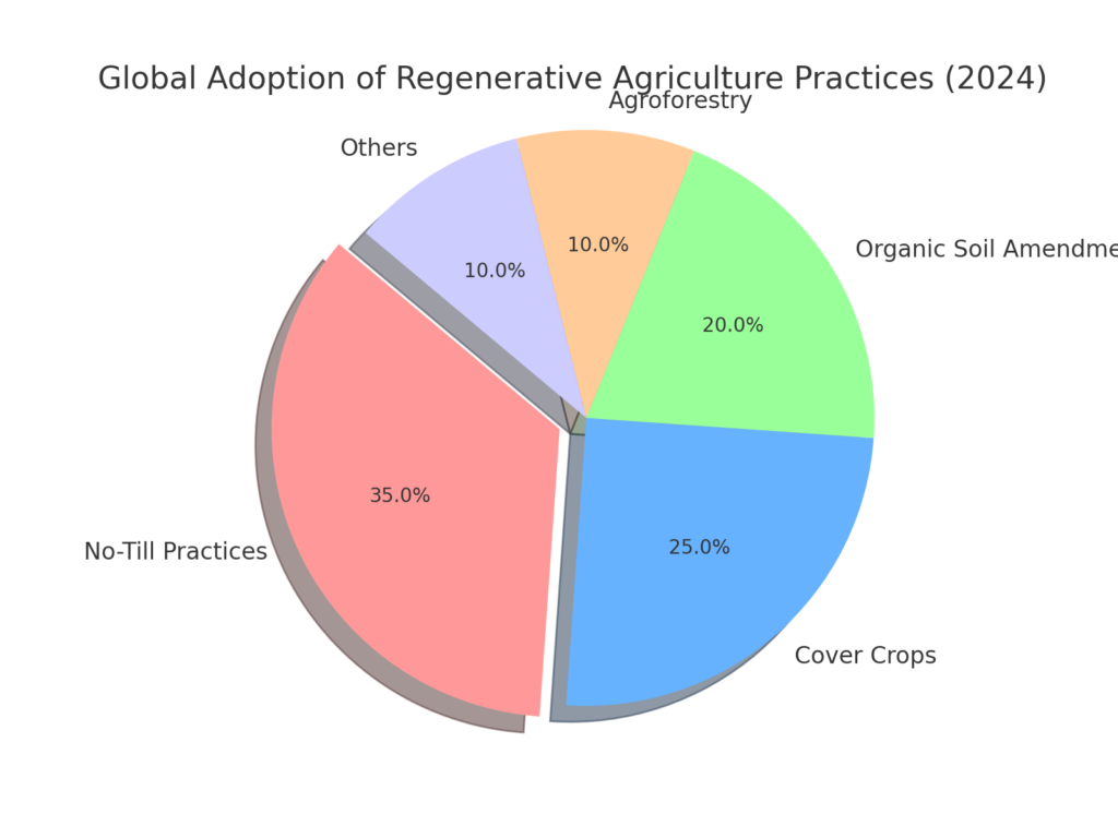 Pie chart illustrating the percentage of global farmland under regenerative practices.