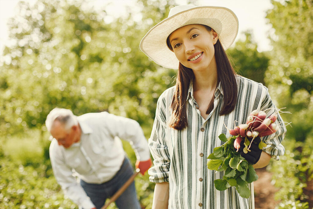 A backyard vegetable garden with fresh produce